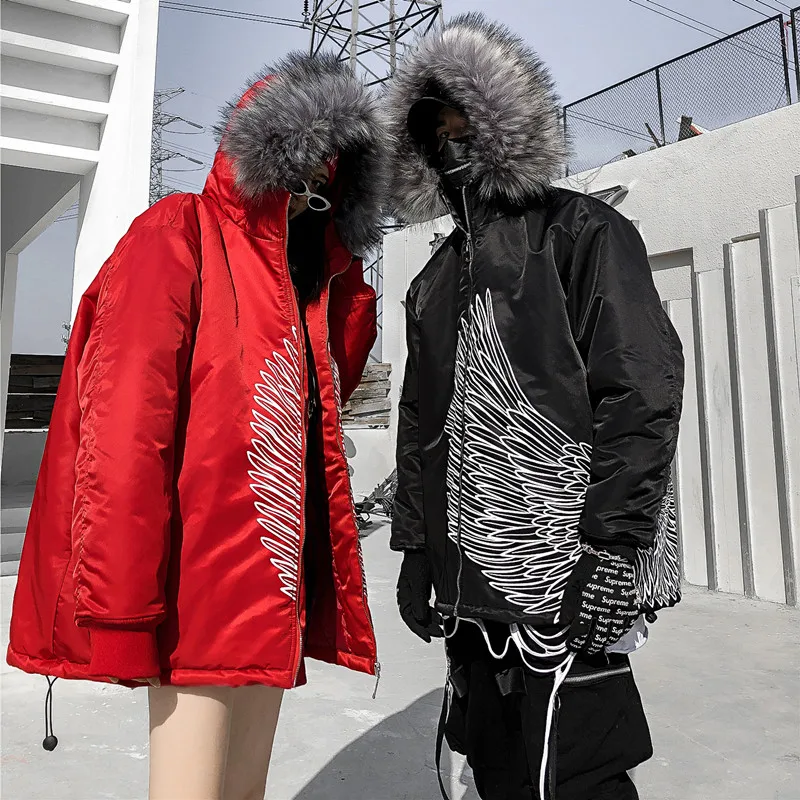 Мужская зимняя куртка с принтом Крылья толстая хлопковая парка 2019 | одежда