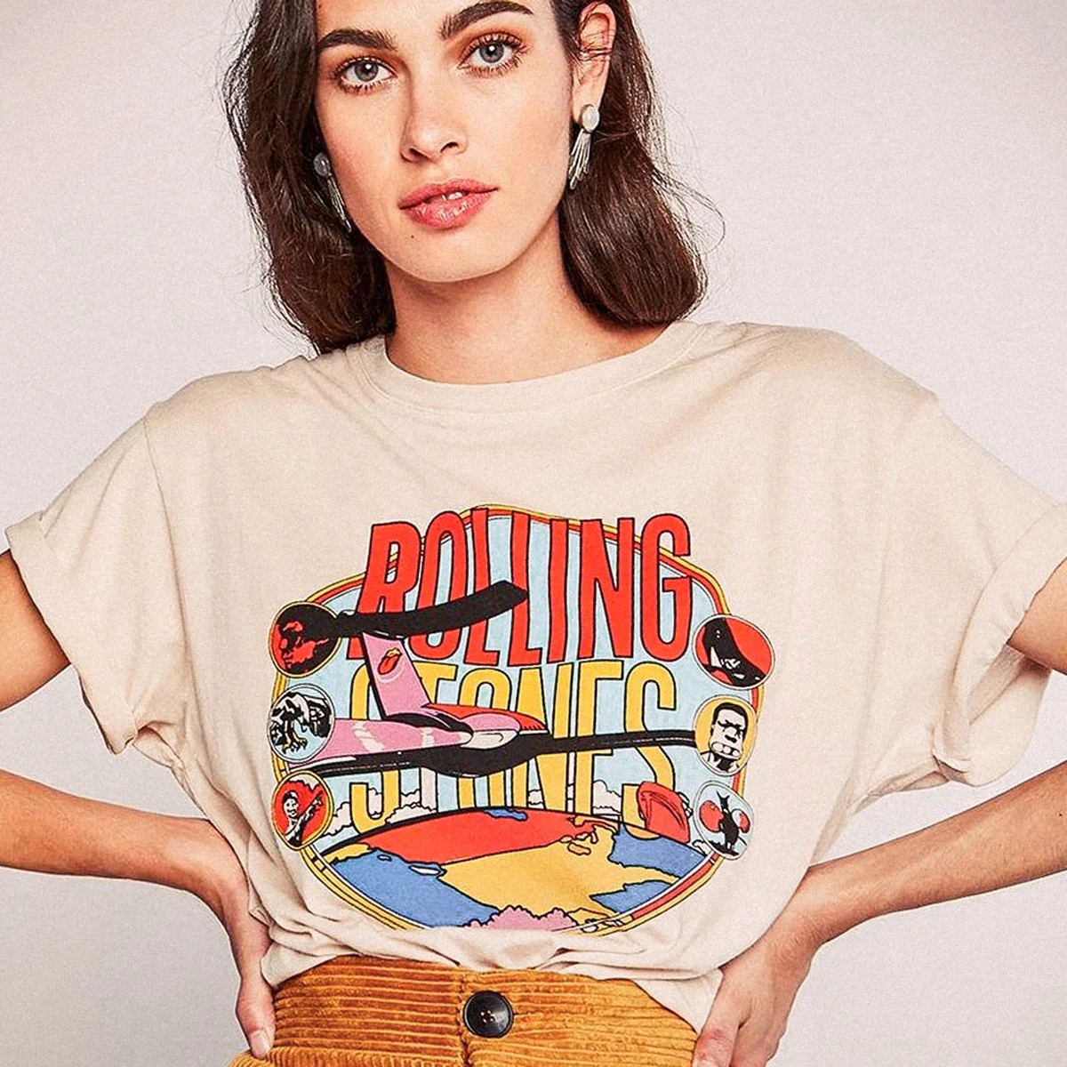 Супершикарные бежевые Винтажные Футболки с графическим рисунком Женская