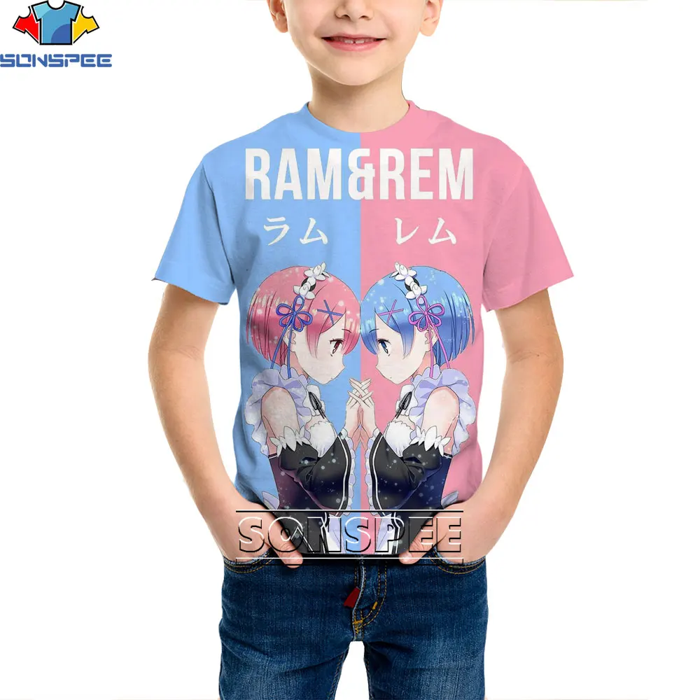 

SONSPEE 3D Anime Re-zero Printing T-shirt Cartoon Harajuku Rem Kawaii Casual Children's Clothing Tee Oversized New Children Top