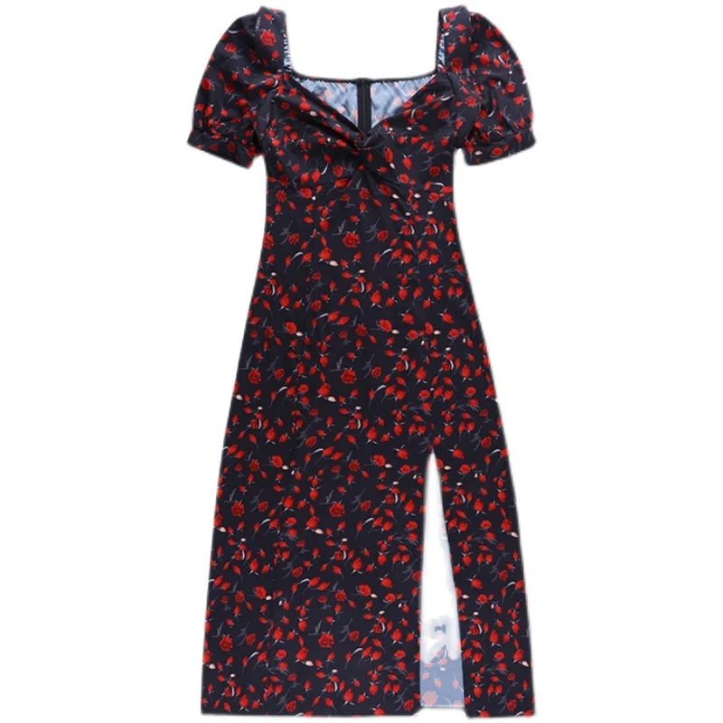 

XUXI Women One Shoulder, Broken Flowers, Split Ends, Dress, Summer 2021, New, Chest Display, High Waist, Long Skirt, E2521