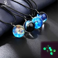 2021 new glass ball choker pendant necklace for women men luminous universe planet statement necklace glow in dark jewelry