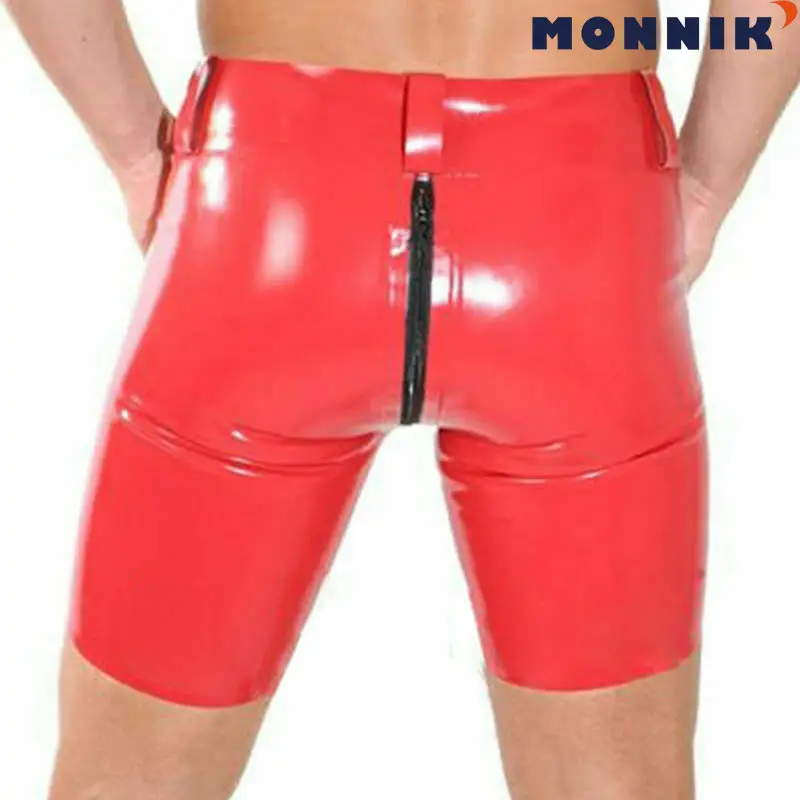Латексные мужские боксеры MONNIK красное нижнее белье с молнией сзади Красивые