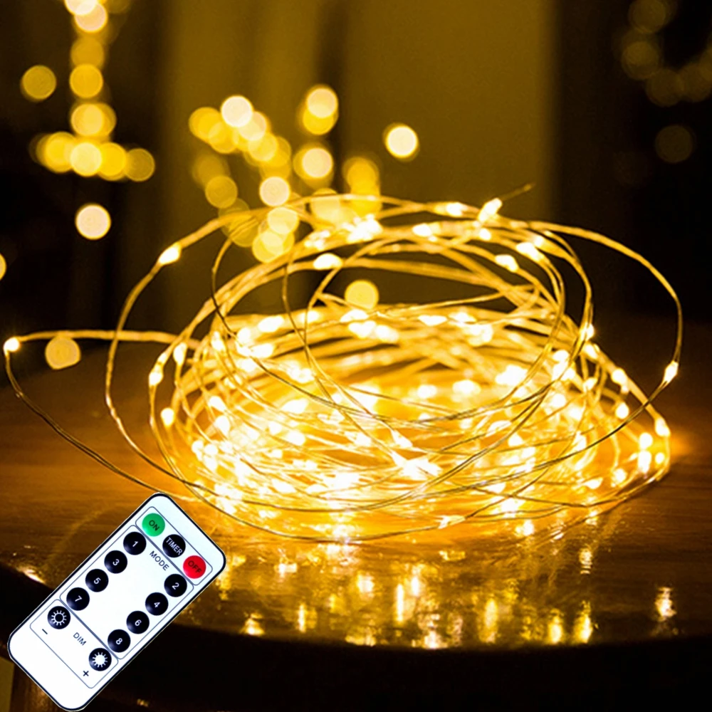 Remote Control Fairy Lights Copper Wire Timer LED String Garland Christmas Decoration USB Battery Powered 5/10/20M | Лампы и освещение