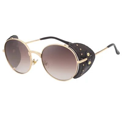 

2021 new steampunk round-frame sunglasses men's fashion European and American windproof leather sunglasses