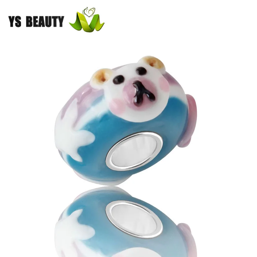 Lampwork hand-painted bear glass beads new design silver core large hole suitable for girls diy sterling bracelet | Украшения и