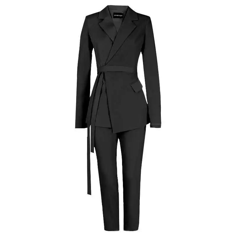 

DEAT 2021 New Autumn Winter Fashion Casual Temperament Lapel Suit Top Slim Fit Straight Pants Suit Lace Up Two Piece Suit SL038