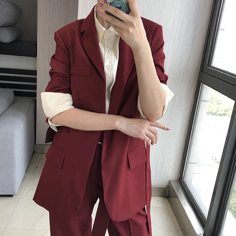 TWOTWINSTYLE Элегантный комплект из двух предметов женский воротник с лацканами длинный рукав на шнуровке хит цвет блейзеры Высокая талия с поясом костюмы женские
