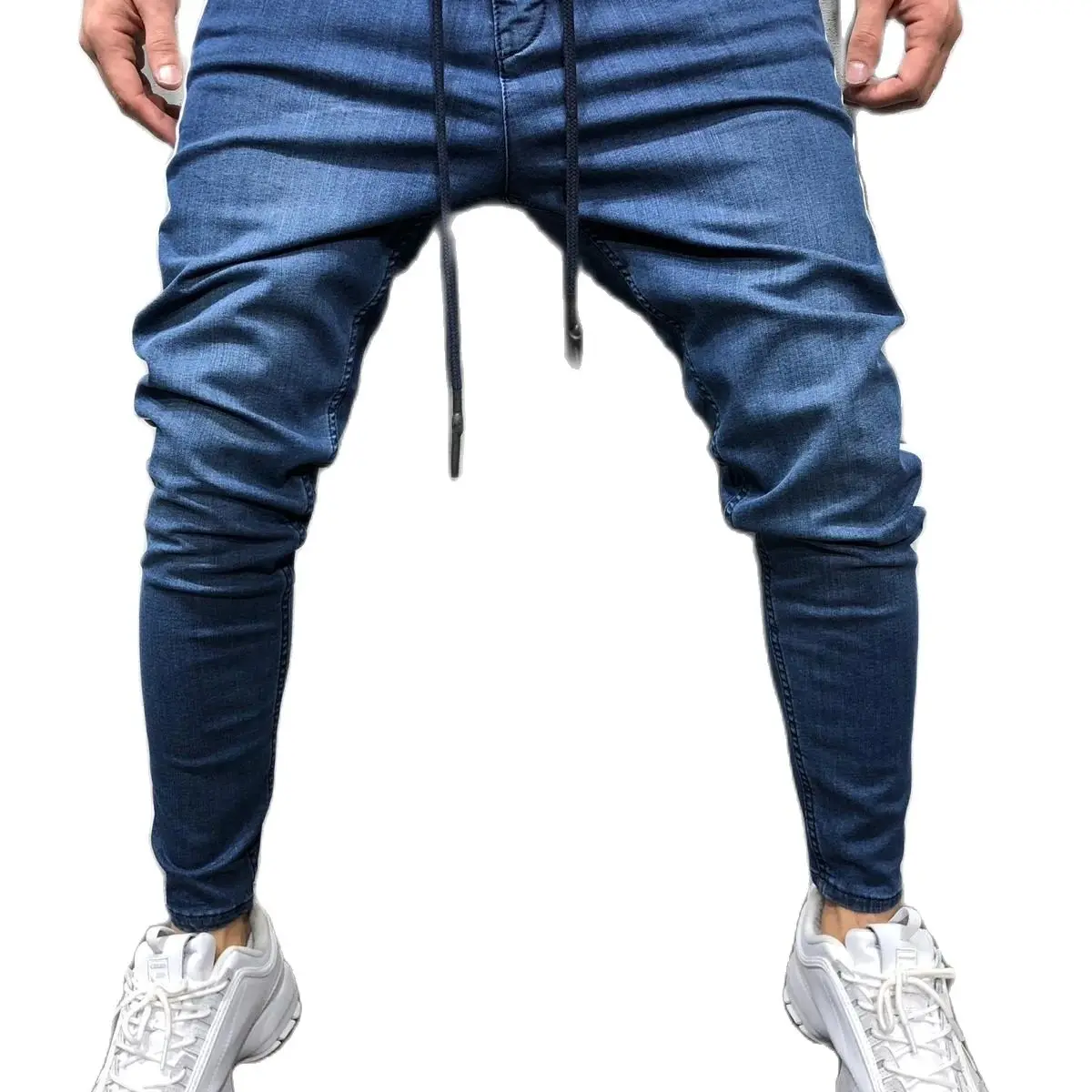 

2021 men's denim fabric casual sport personality side seam vertical stripe jeans