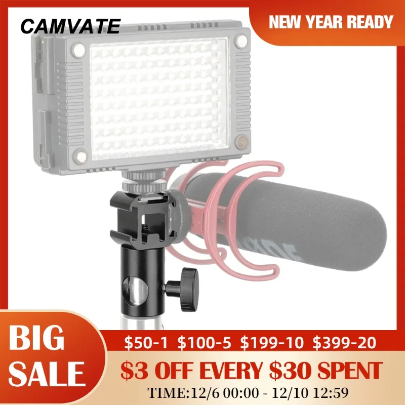 

CAMVATE 16mm Light Stand Head With 3-Way Cold Shoe Mount Bundle &1/4"-20 Thread Screw For Flashlight/Microphone/Monitor Mounting