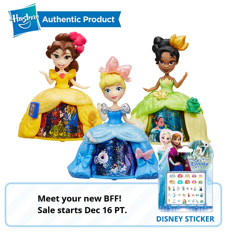 Hasbro disney Princess 3 дюйма маленькое королевство спин история Белль Золушка Тиана красота вращающаяся игрушка куклы рождественский подарок для девочек
