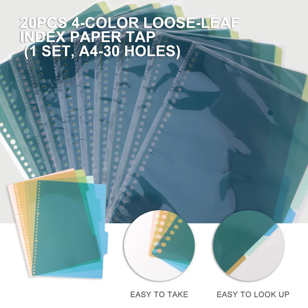 

5 Sets/20pcs Colorful Page Classified Labels Paper Tab Dividers Durable Stationery Supplies for Office Notebook School (Green,