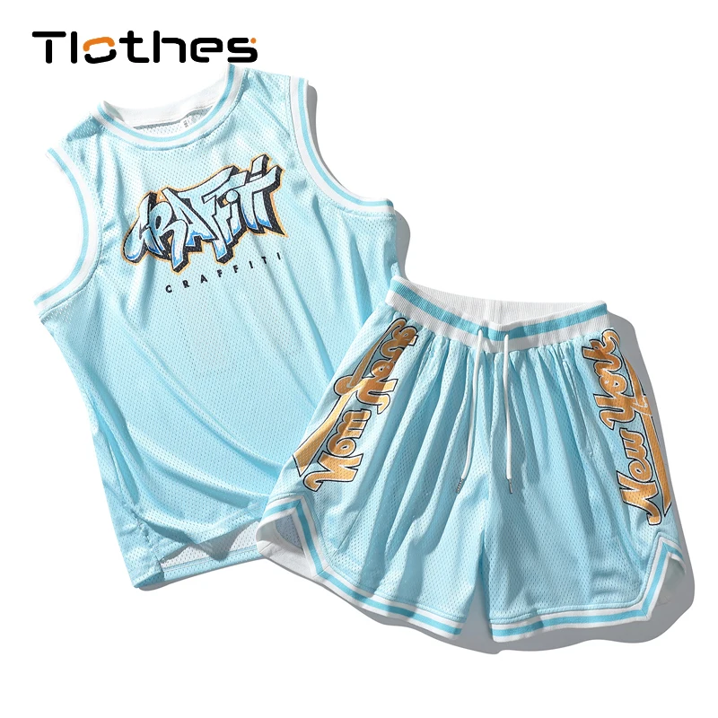 

Баскетбольная майка с буквенным принтом, мужская уличная спортивная одежда, одежда для спортзала, мужские комплекты, Высококачественная бы...