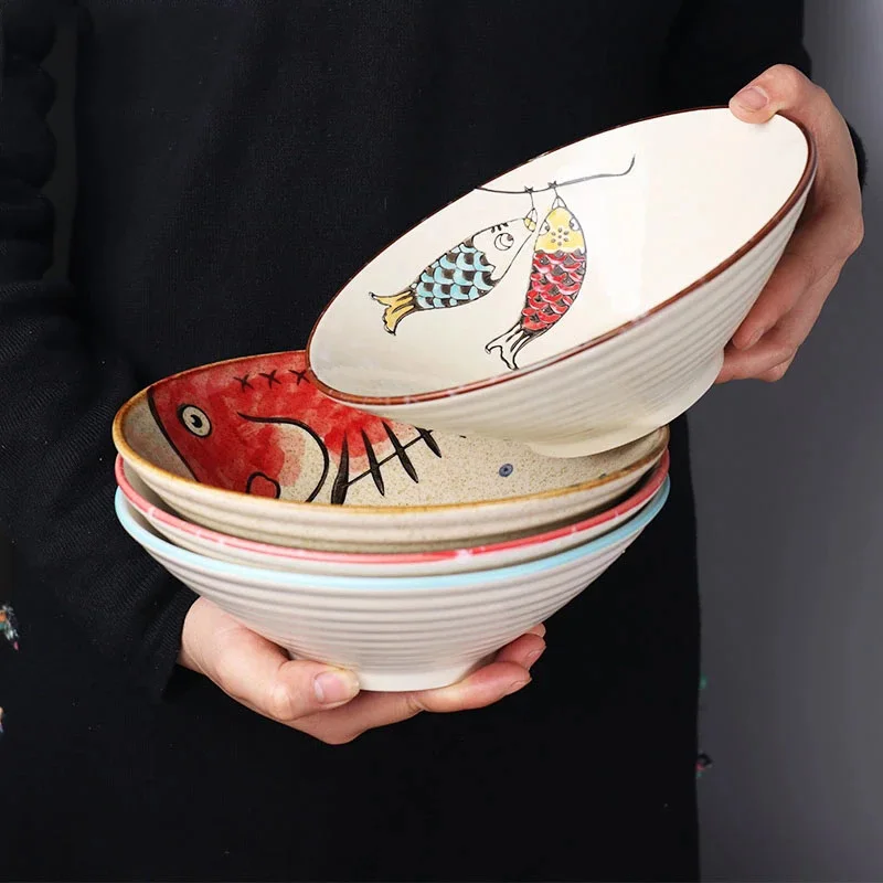 

Japanese Style Ramen Bowl Ceramic Single Noodle Bowl Household Salad Bowl commercial restaurant noodle large kitchen tableware