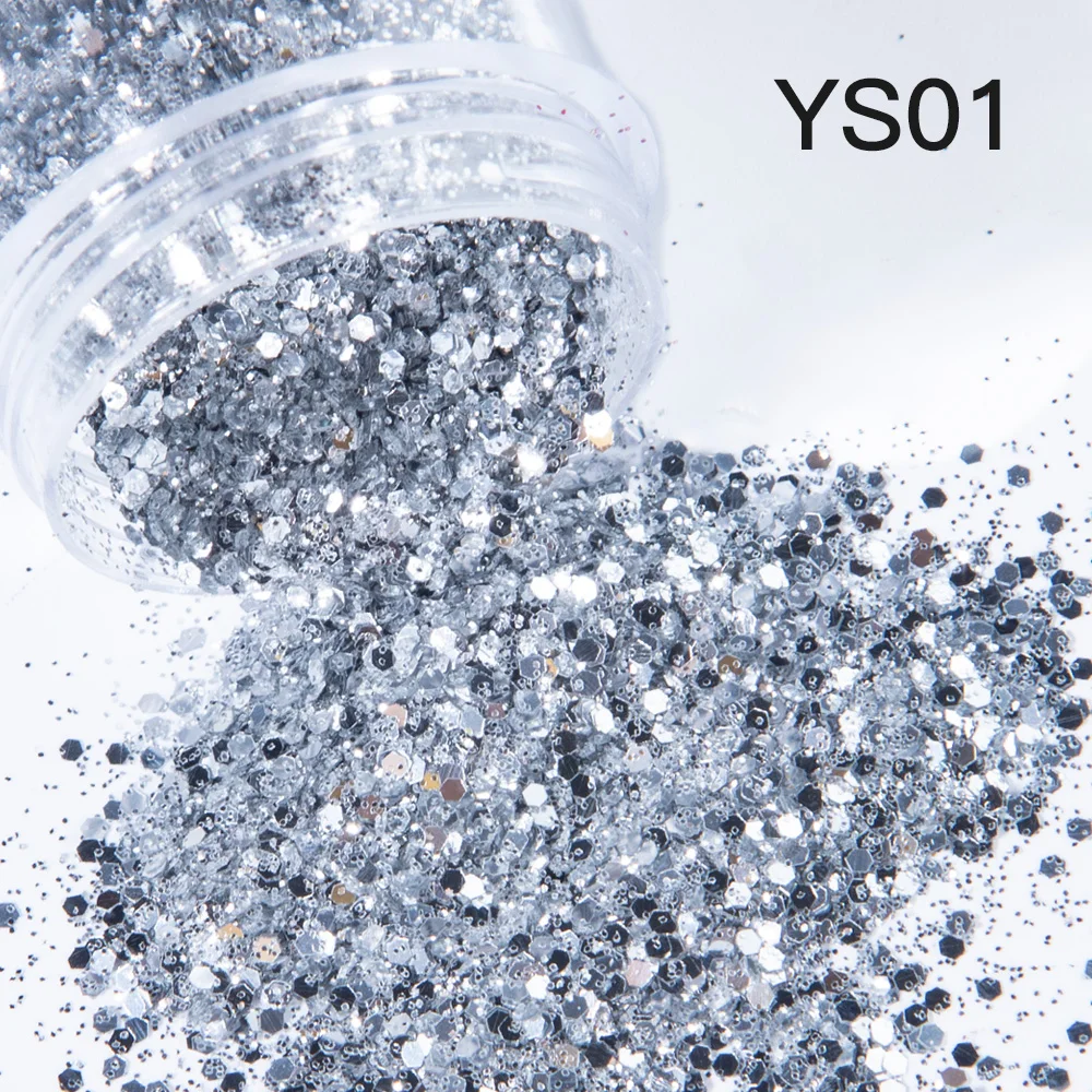 Серебряный Блестящий микс черный порошок для дизайна ногтей искусственный цвет