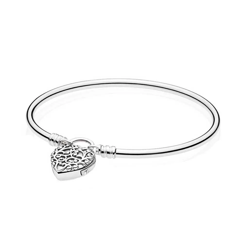 

Padlock Smooth Bangle Bracelet 100% 925 Sterling Silver Padlock Smooth Bangle Bracelet Fit European Original Charms Diy Jewelry