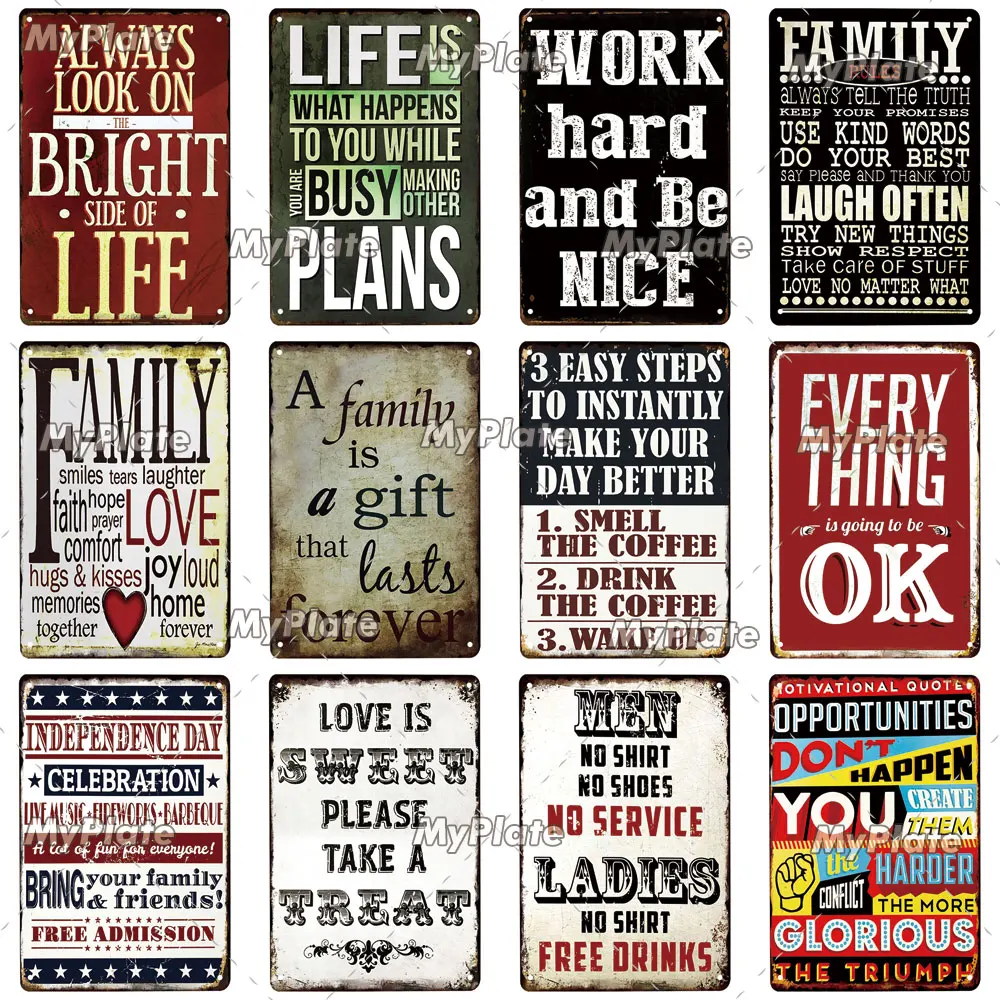 [MyPlate] Правила семьи металлический знак винтажная фотопластина Настенный декор