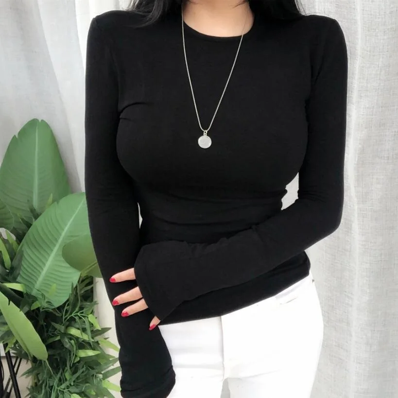

Spring Autumn Sexy Slim Basic T Shirt Women Korean Solid Color Long Sleeve T-Shirt Women Tshirt Female Casual Tops Tee Shirt
