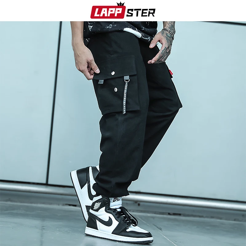 Фото LAPPSTER хип хоп брюки карго с лентами 2020 мужские уличные мешковатые карманами штаны