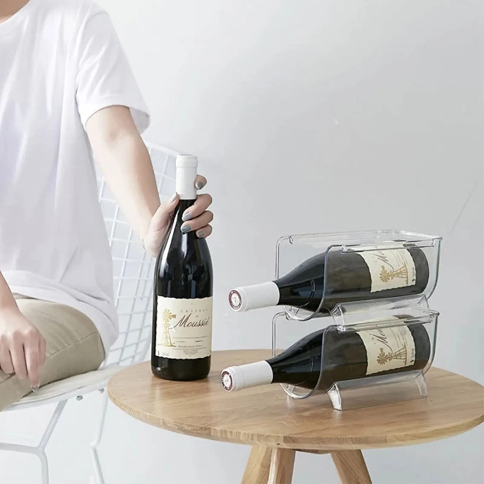 

4Pack Refrigerator Organizer Kitchen Bottle Storage Rack Stackable Wine Holder Bottles Display Shelf Fridge Kitchen Organizer