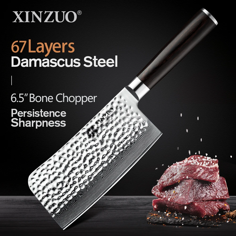 

XINZUO 6.5" Bone Chopper Knife Kitchen Knife Hammer Damascus Steel Chef's Chopper Cooking Knives Meat Slicer Butcher