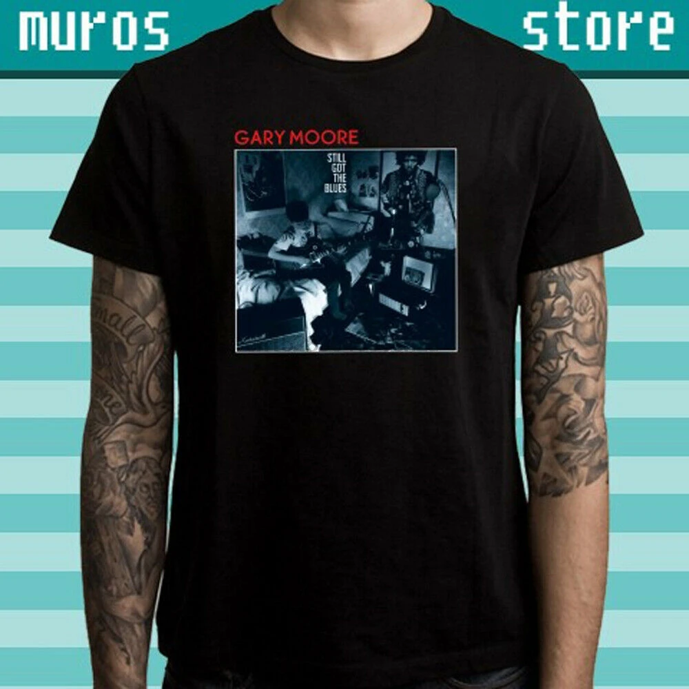 Гари Муром все еще получил Блюз мужская черная футболка |