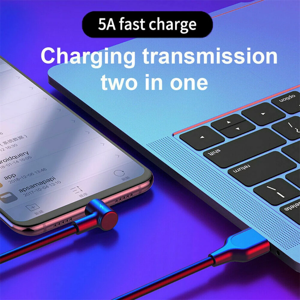 5А usb type-C кабель для быстрой зарядки для Xiaomi 90 Угол зарядного устройства кабели для передачи данных 1 м 2 м type-C провод зарядное устройство для телефона huawei mate
