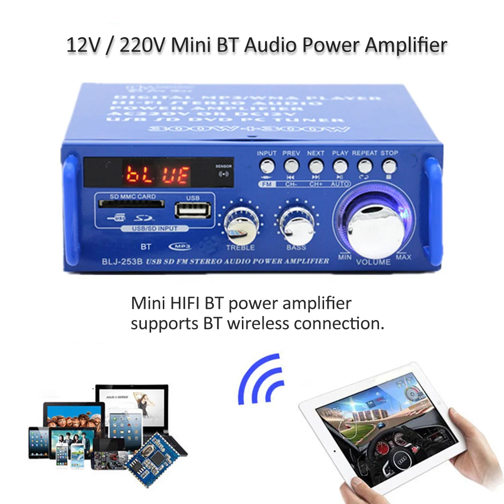 Усилители мощности аудио 12 В/220 В 600 Вт Hi Fi цифровой Bluetooth усилитель сабвуфера