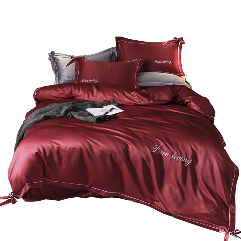 

Summer double-sided ice silk four-piece suit princess style silk bedding Tencel duvet cover cool in summer silky sheets