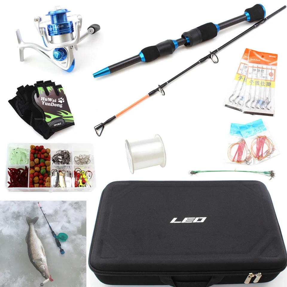 

65cm solid ice fishing rod Assemble complete set of fishing rod gears spinning reel line bait hooks and boxes Winter fishing