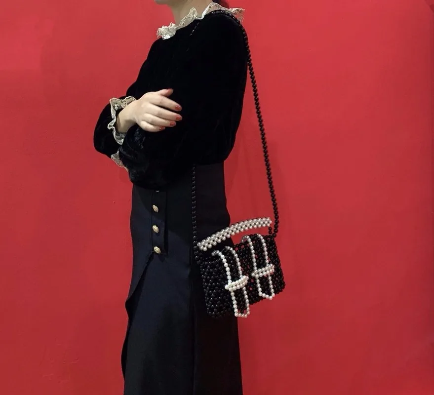 Сумка с бусинами в стиле ретро оригинальная маленькая Очаровательная плетеная