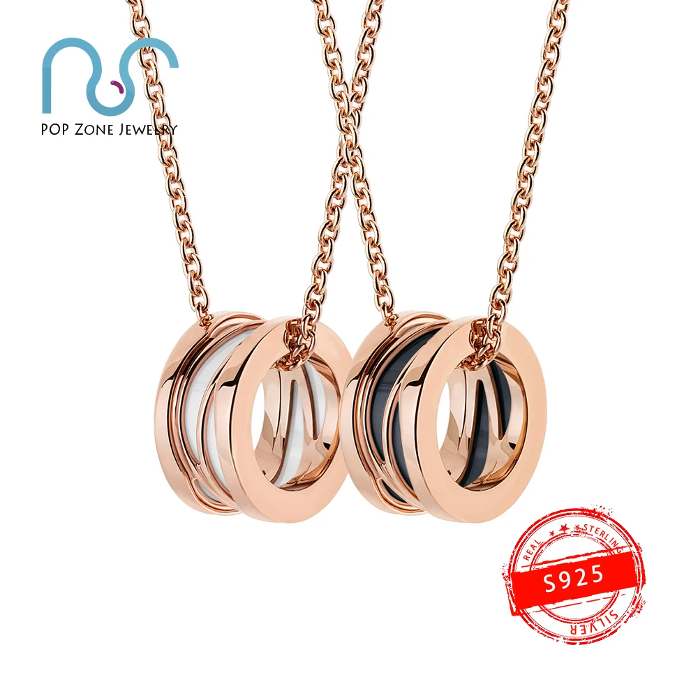 

S925 Sterling Silver Necklace Brand Black White Ceramic Classic Shape Decoration Fashion Jewelry For Womens Necklace Gift 1:1