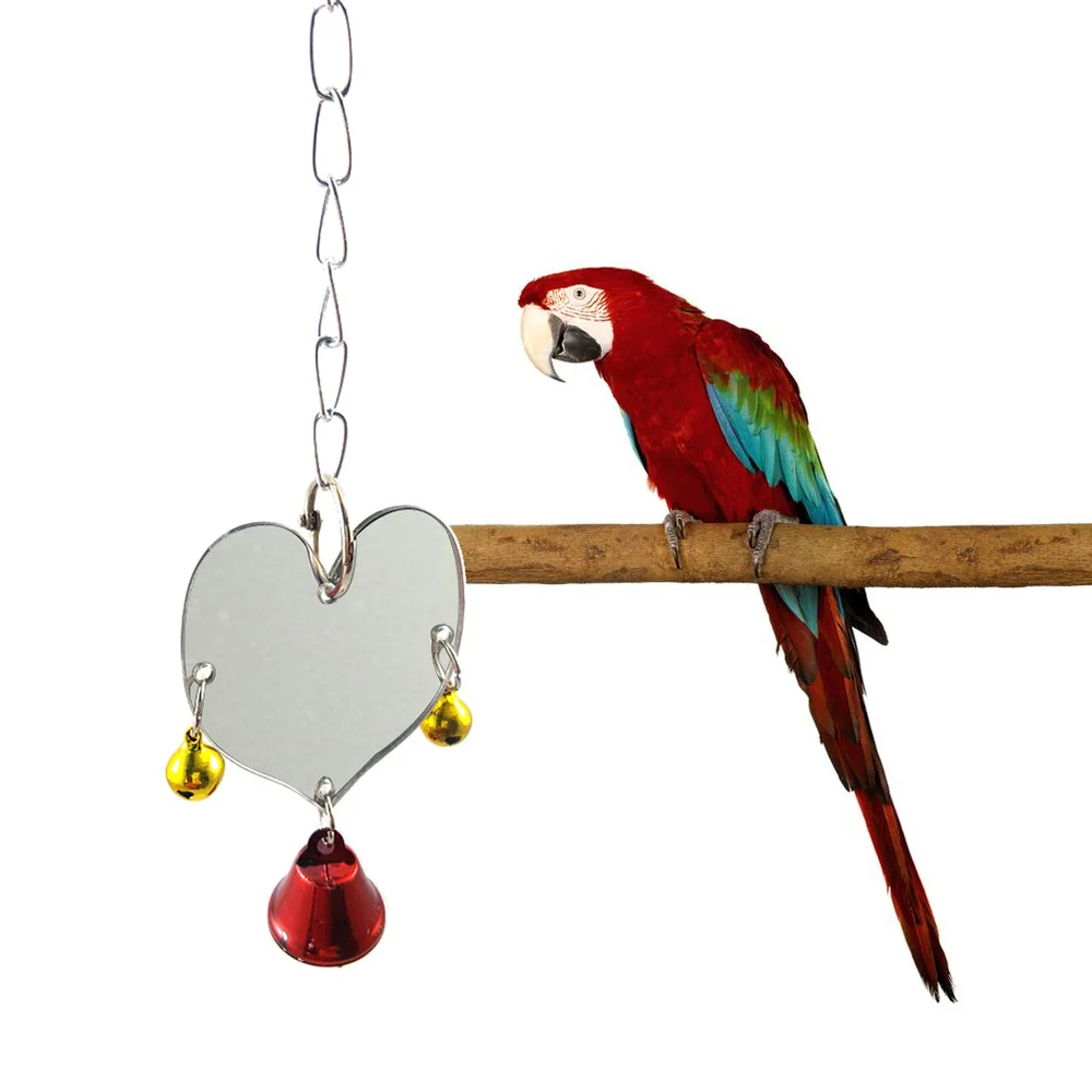 

Heart Shape Single Face Mirror Parrot Bell Pet Bird Mirror Swing Bird Cage Toys With Bell Hanging Cage (Bell , Random Color)