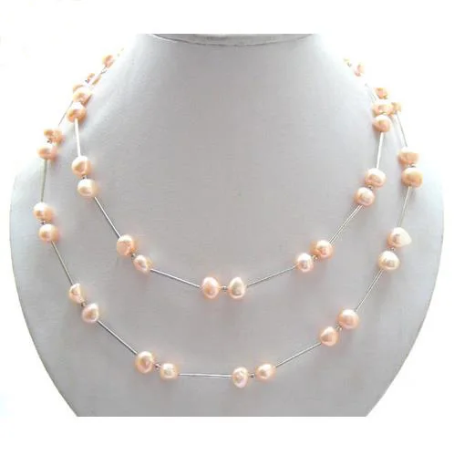 

New Arrival Favorite Pearl Jewelry Amazing 36'' 9mm Pink Natural Freshwater Pearl Tible Silver Necklace Fine Lady Gift