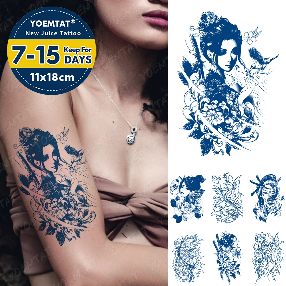 

Juice Lasting Waterproof Temporary Tattoo Sticker Japanese Geisha Swordsman Flower Bird Flash Tatoo Ink Arm Body Art Fake Tatto