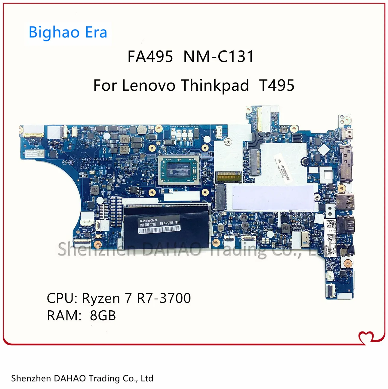 

For Lenovo Thinkpad T495 Laptop motherboard FA495 NM-C131 Mainboard With R7-3700 CPU 8G-RAM 100% Fully Tested FRU: 02DM040