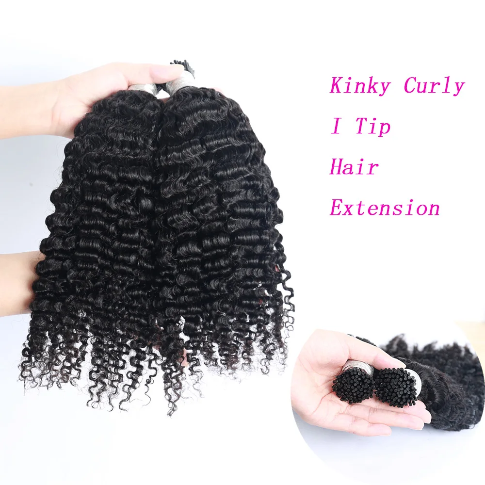 

Curly I Tip Hair Extension Pre-Bonded Brazilian Remy Human Hair Kinky Curly Stick I Tip Human Hair Bundles 100 strands 100g