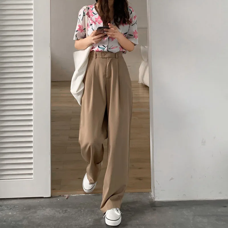 

Limiguyue Korean High Waist Slim Suit Pants Loose Wide Leg Casual Pants Women Pants Fashion Office Lady Straight Trousers K771