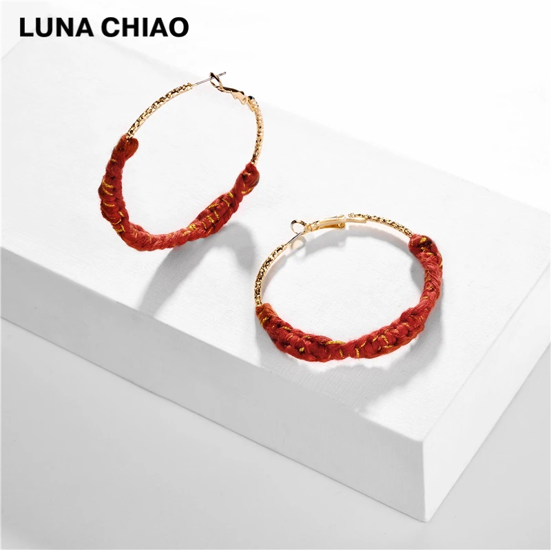 Женские серьги кольца LUNA CHIAO большие плетеные в стиле бохо Осень зима