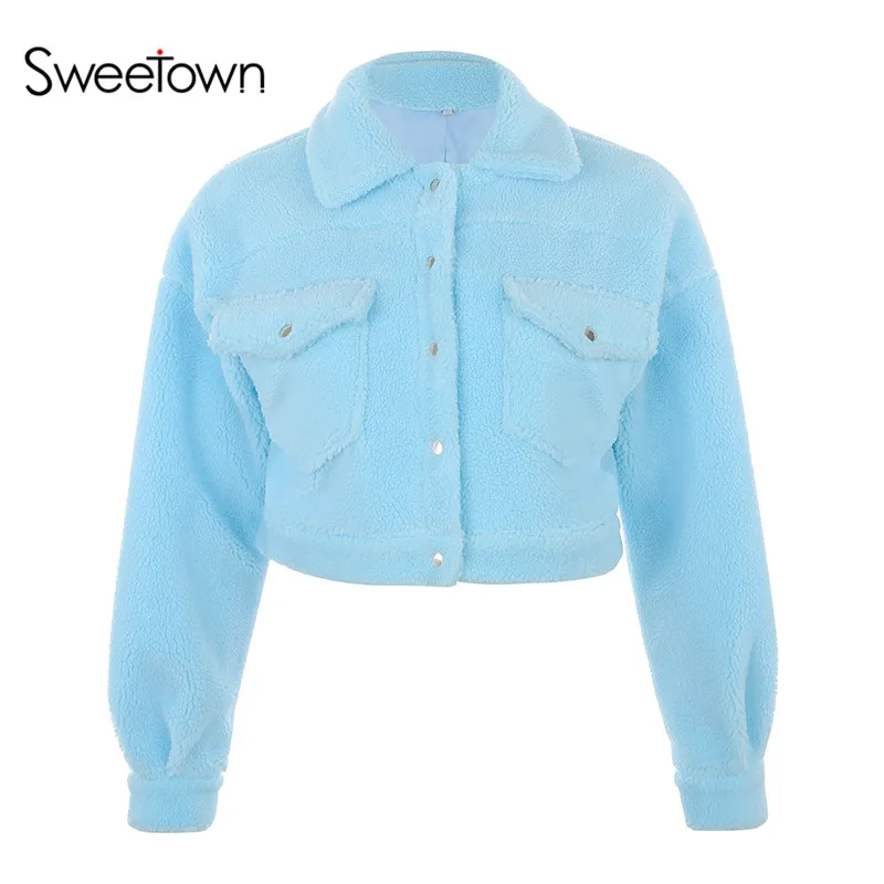 blue Sweetown зима, теплые куртки с плюшевой подкладкой, пальто на пуговицах, с отложным воротником, с длинным рукавом, Женское пальто, женская осенняя одежда - Цвет: blue