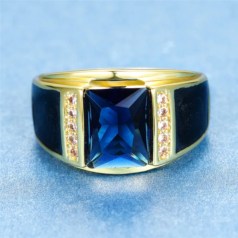Мужское Винтажное кольцо с черным камнем и синим Цирконом | Украшения аксессуары