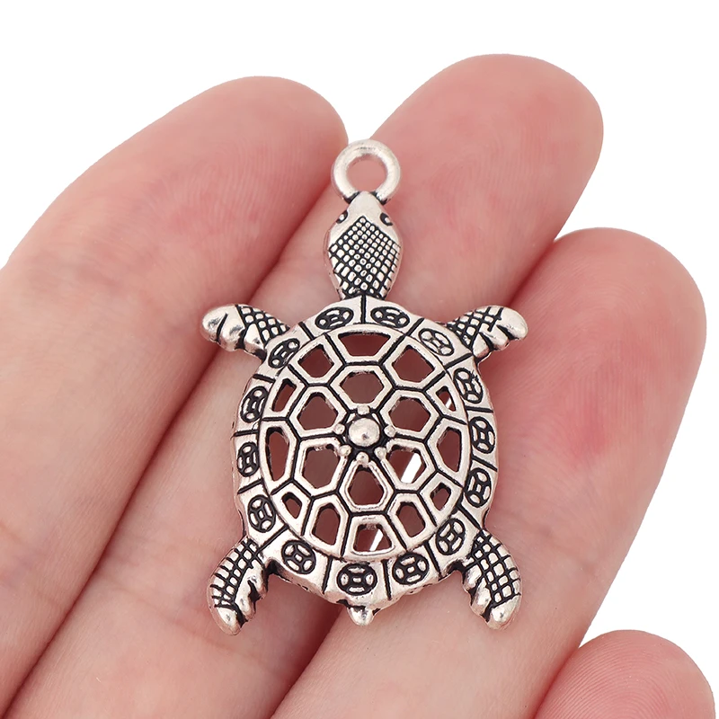 

10 x Tibetan Silver Hollow Open Turtle Tortoise Charms Pendants for DIY Necklace Jewelry Making Findings Accessories 38x25mm