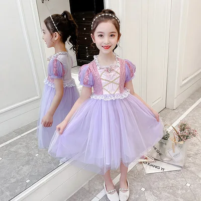 

5-10 years old girls summer dress princess children sequined net yarn fairy skirt girl birthday dress performance costume