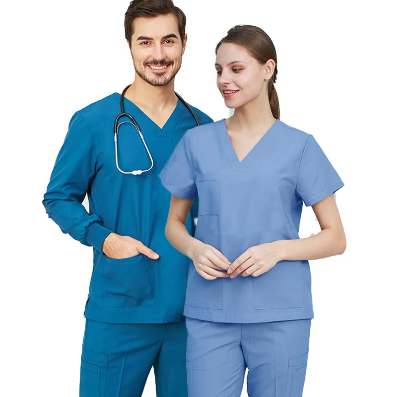 

Scrubs Nursing Uniforms for Women Men Cotton Navy Blue Poplin Top and Pant OR Petite Clothing Workwear Set 8020-02