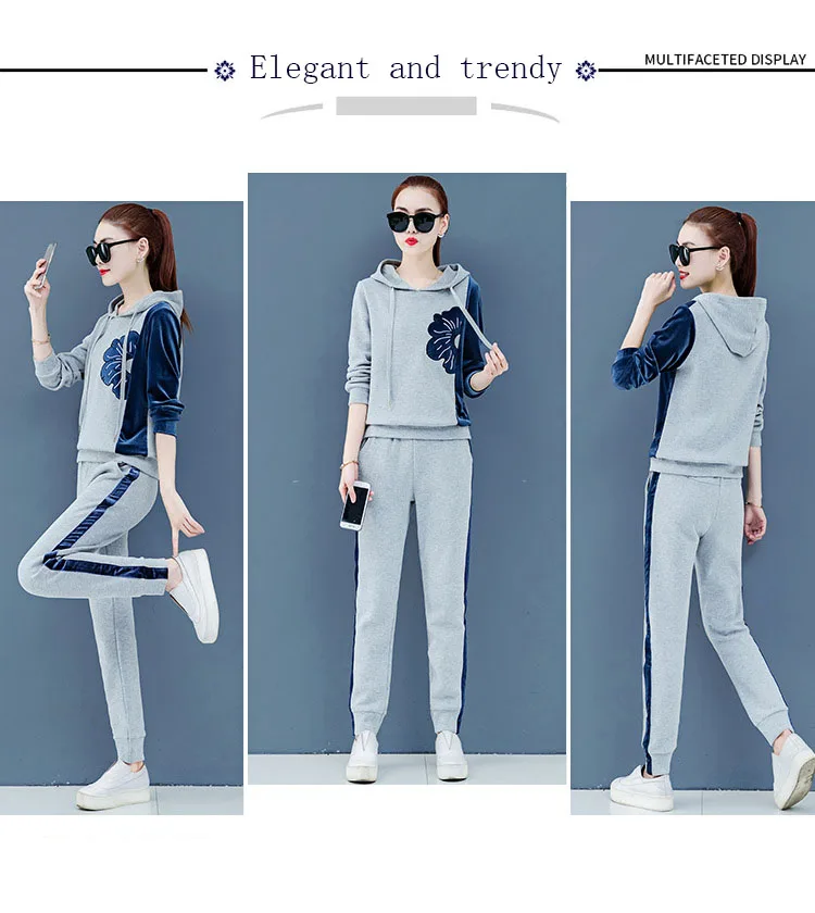 Womens Velour Tracksuit Set Casual Zipper Long Sleeve 2 Pieces Outfits Hoodie Sweatshirt& Sweatpants Size with Pocket M-3XL