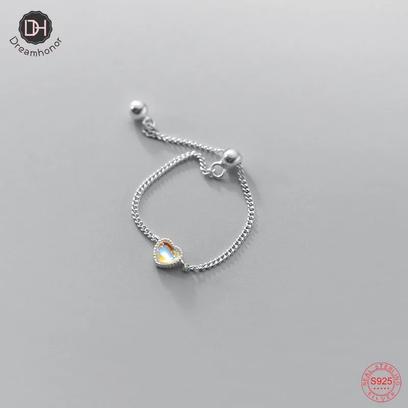 

Женское серебряное кольцо Dreamhonor, регулируемое кольцо из стерлингового серебра 925 пробы с цепочкой из звеньев в форме сердца, SMT269