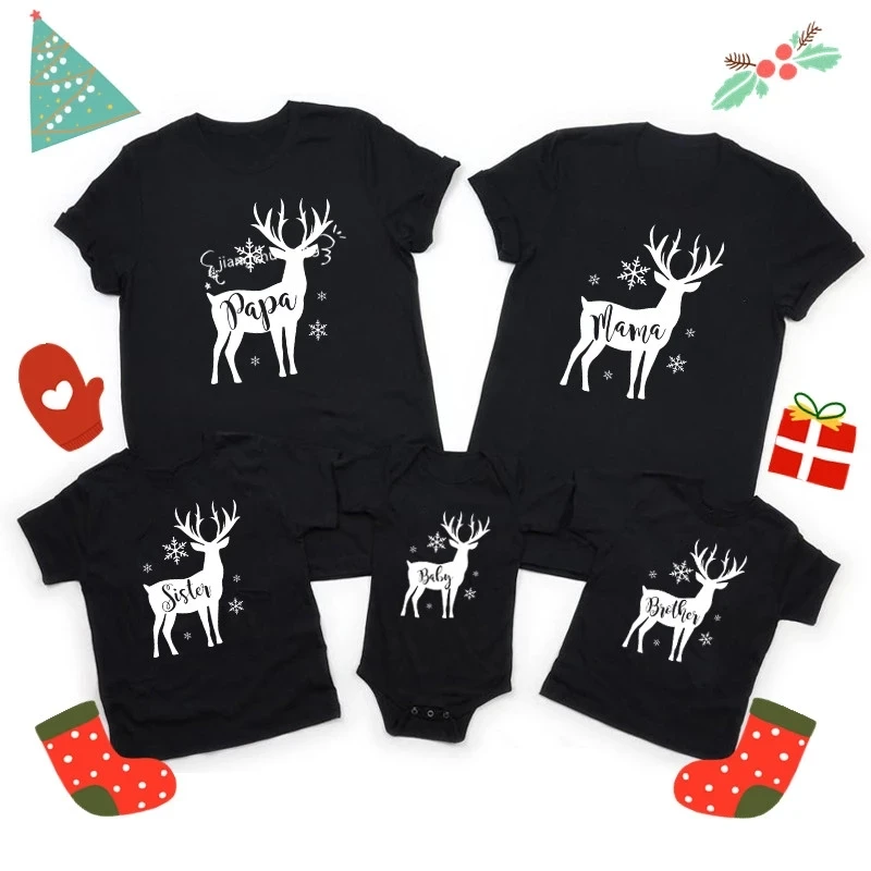 

Family Christmas Matching Clothes Reindeer Print Daddy Mommy Brother Sister T shirt Baby Romper Funny Cotton Family Look Outfits