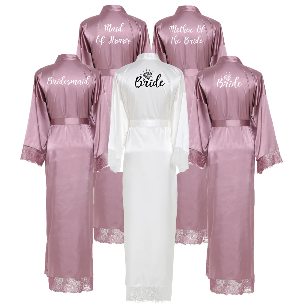 Bridesmaid Robes Long Large Plain Mother Bride Robe Silk Satin Robe Wedding Robes Bathrobe Lace Robe Mauve