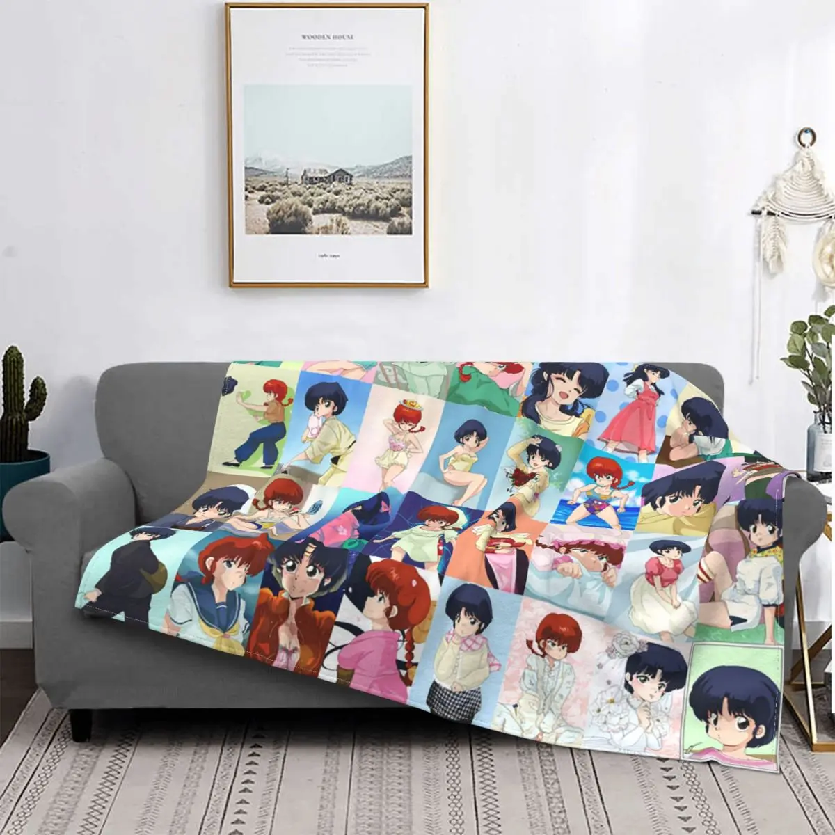 

Ranma 1/2 Plaid Blanket Fleece Printed Japan Anime Manga Breathable Lightweight Throw Blankets for Bed Travel Bedspreads