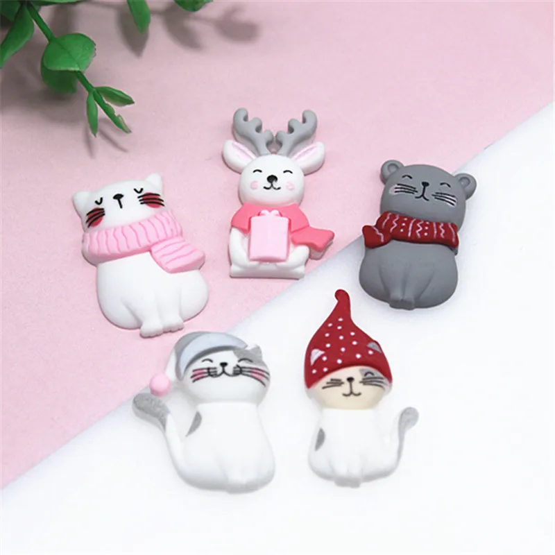 

10 шт. кавайные полимерные Мультяшные Животные Кошки/олени миниатюрные фигурки с плоским основанием для украшения дома