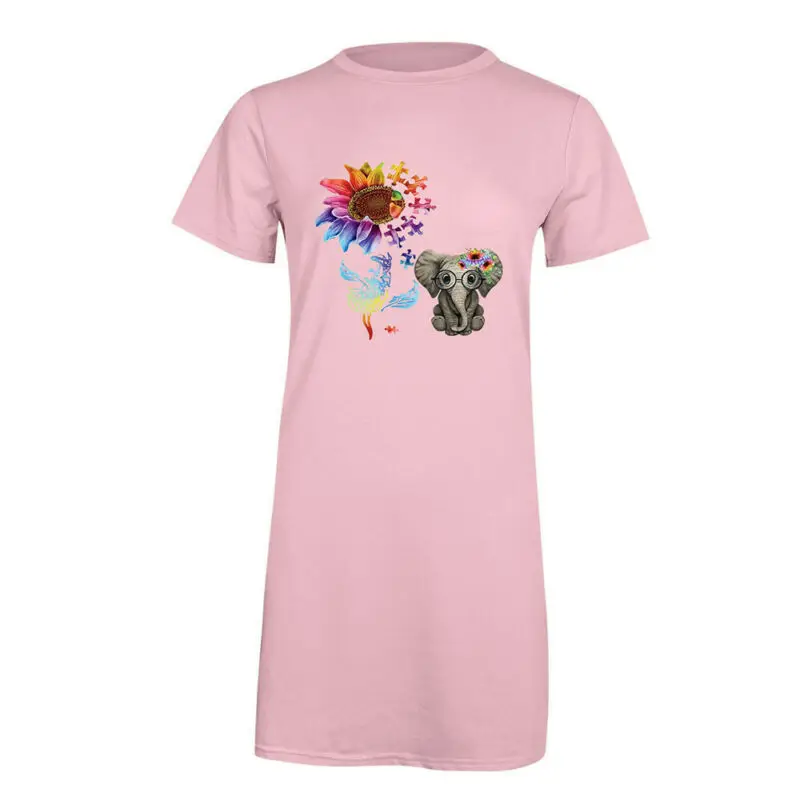 

VICABO Dresses for Women Short Sleeve Round Neck T-Shirt Dress Woman Summer Womens Clothing Flower Animal Printed Dress